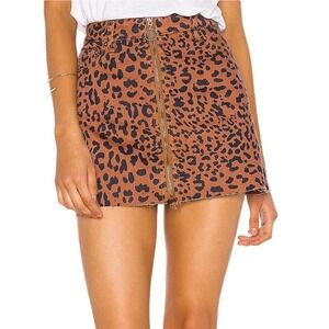 Free People We The Free Leopard Print Mini Skirt Raw Hem Zip Front